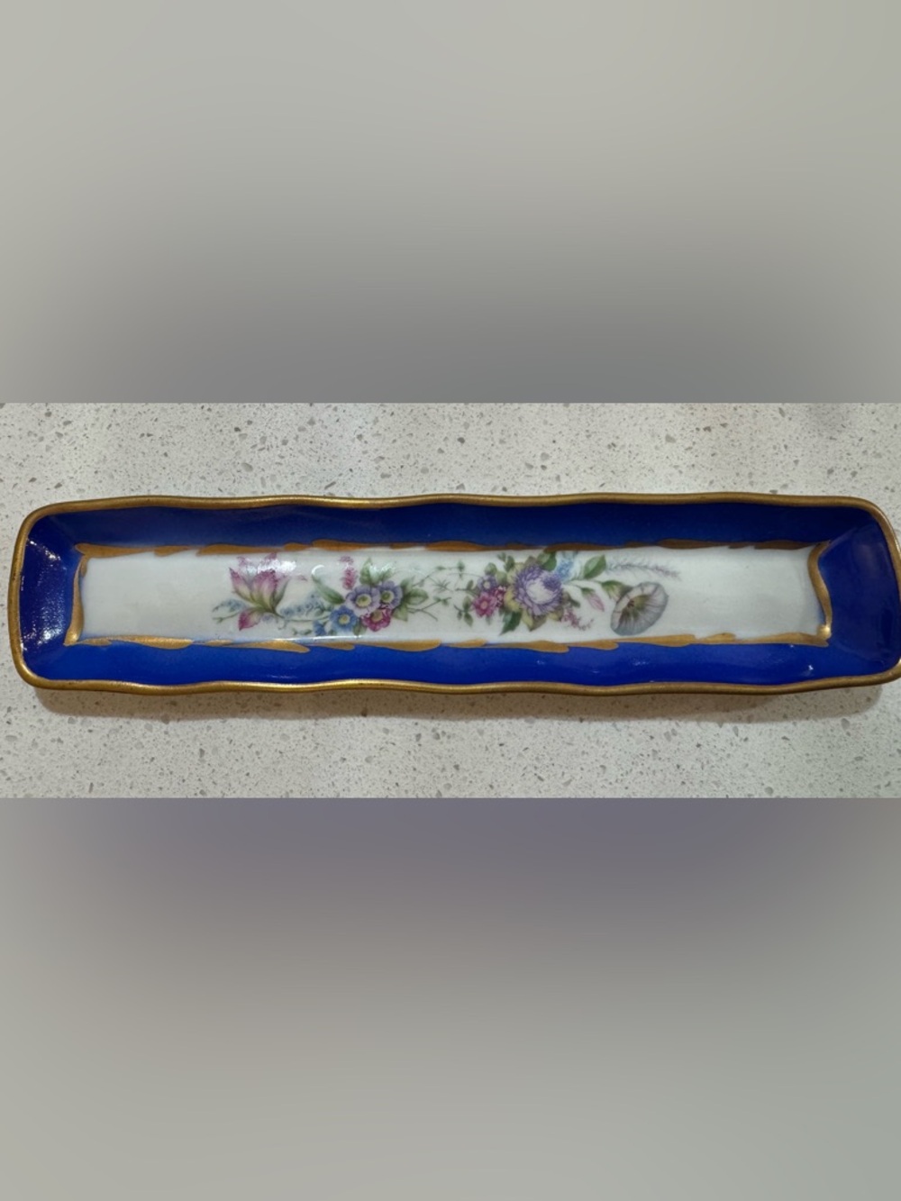 Hand Painted Sevres Porcelaine de France Olive Relish Dish with Gold Leaf